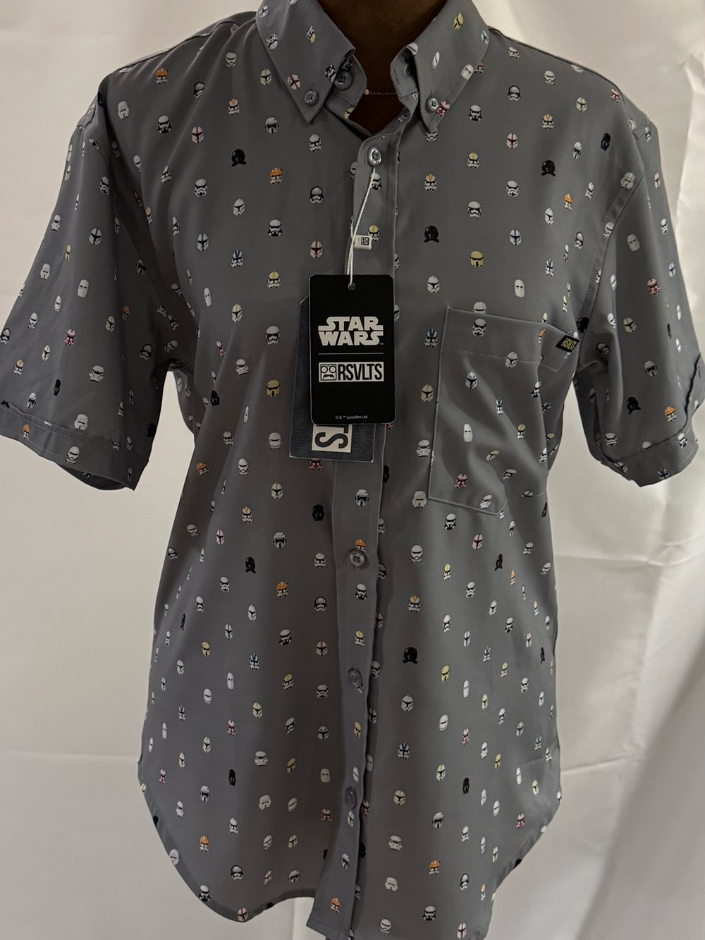 NWT RSVLTS x Star Wars Helmet Print KUNUFLEX Short Sleeve Button Down Shirt XS